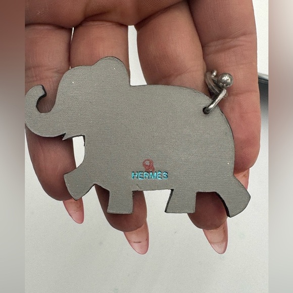 HERMES Charm Animal Motif Elephant Blue Gray Leather 925 Silver Bag Chain - Picture 5 of 8
